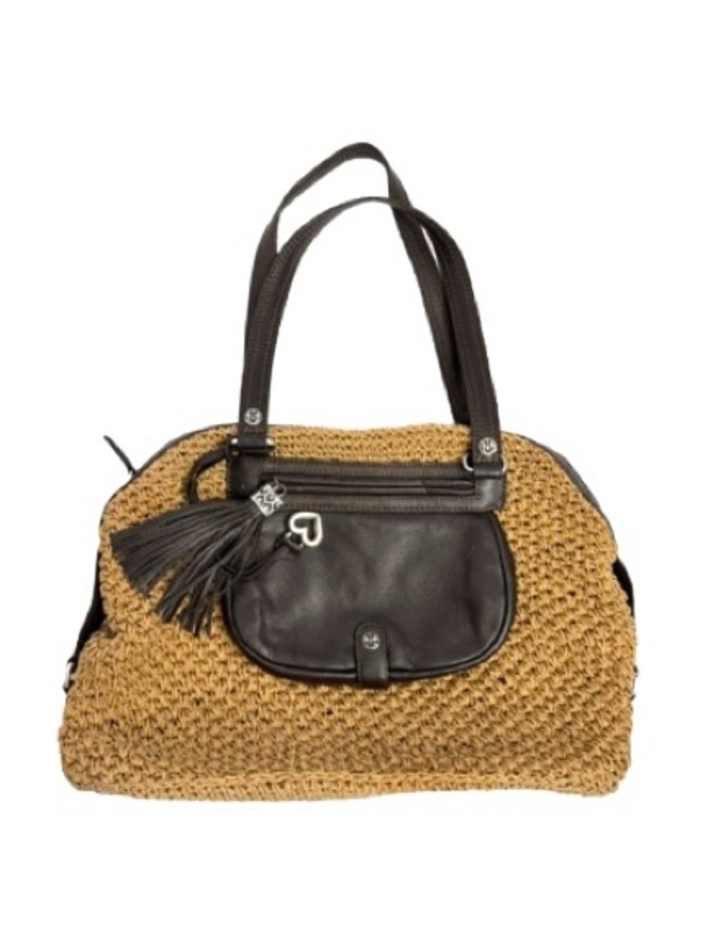 Brighton Mocha Colored Straw  Woven Handbag Purse With Tassel Zipper Outer Pouch